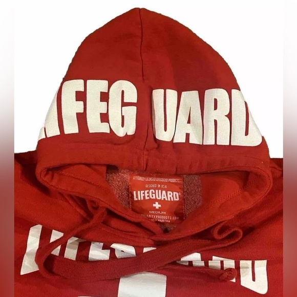 Lifeguard Licensed Hoodie Sweatshirt Mens Medium Red Miami Beach Spell Out Print - Picture 4 of 5